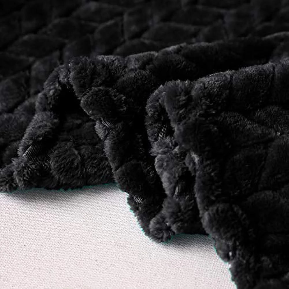 Large Flannel Fleece Throw Blanket, Jacquard Weave Leaves Pattern (50" X 70", Black) - Soft, Warm, Lightweight and Decorative