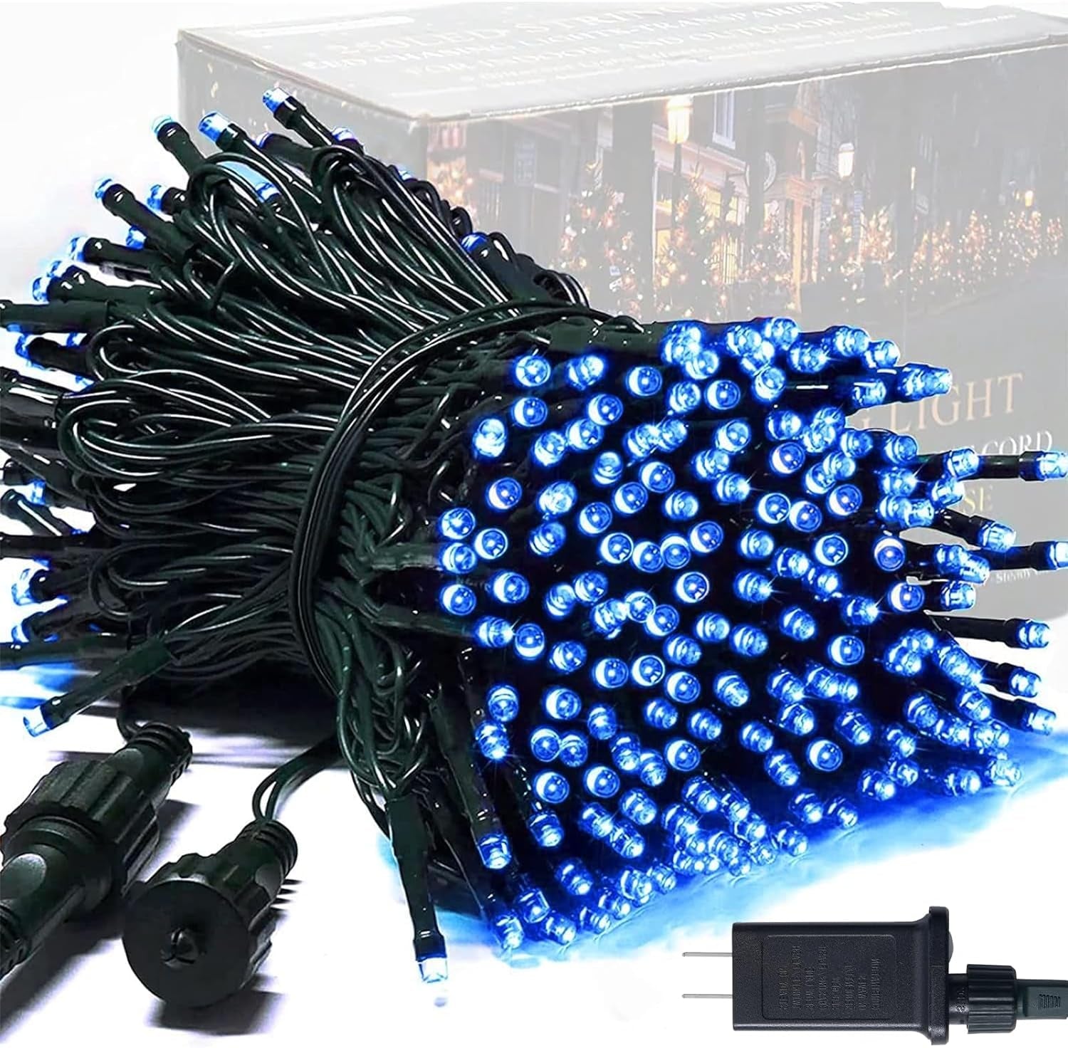 250 LED Blue Christmas String Lights Outdoor Waterproof, 91.5Ft Extendable Green Wire Christmas Tree Lights with 8 Modes & Timer Function for Home Party Garden Patio Christmas Decorations